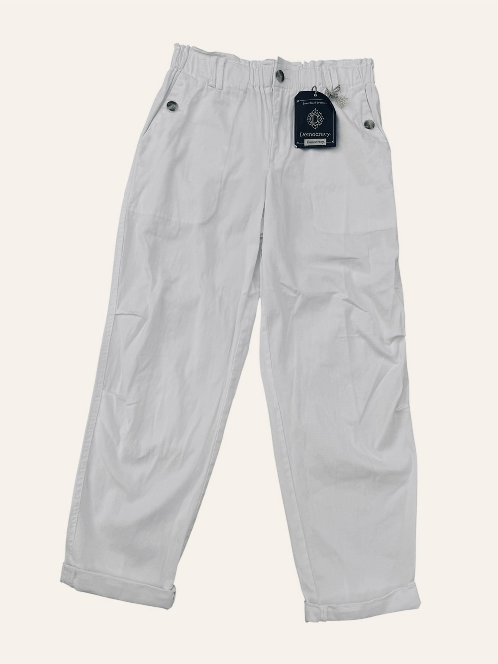 Democracy Pants Ab Solution High Rise Trousers Size 10 Stretch White Cotton